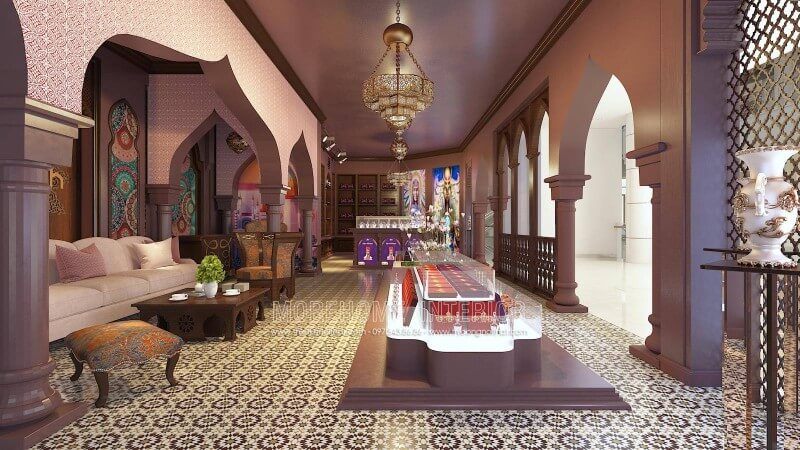 . Showroom Saffron được thiết kế với những trang trí độc đáo và ấn tượng theo phong cách Ấn Độ.